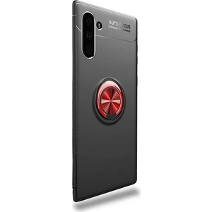 Tekno Grup Samsung Galaxy Note 10 Kılıf Ultra Korumalı Yüzüklü Manyetik Ravel Silikon Siyah - Kırmızı + Full Body 360 Ekran Koruyucu  Ön Arka