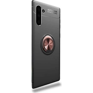 Tekno Grup Samsung Galaxy Note 10 Kılıf Ultra Korumalı Yüzüklü Manyetik Ravel Silikon Siyah - Rose + Full Body 360 Ekran Koruyucu  Ön Arka