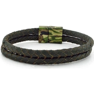 Askeri Kamuflaj Metal Mıknatıs Deri Erkek Bileklik BT648