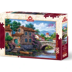 Art Puzzle Çiçekli Kanal 500 Parça Puzzle 2 mm Mavi Karton Kesim ile Eğlenceli Zihin Geliştirici