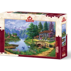 Art Puzzle Göl Köy 1500 Parça Puzzle Doğanın Güzelliklerini Yansıtan Zorlu Tasarım