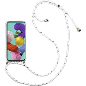 Case 4U Samsung Galaxy A51 Kılıf Boyuna Askılı İpli Silikon Arka Kapak Beyaz