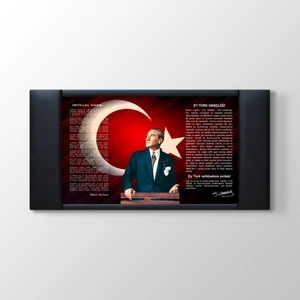 - Atatürk - Istiklal Marşı - Gençliğe Hitabe ve Türk Bayrağı Makam Tablosu - 100X55CM