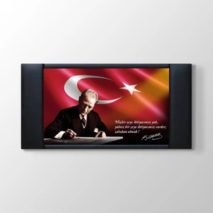 - Atatürk Resimli ve Türk Bayraklı Makam Arkalığı Panosu Tablosu - 100X55CM