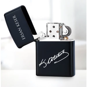 Kişiye Özel Atatürk Imza Siyah Metal Çakmak 13016