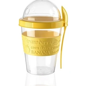 Go Yoğurt Kabı Kaşıklı Plastik Sarı 600 ml