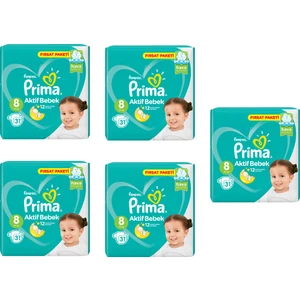 Bebek Bezi Aktif Bebek 8 Beden 31 Adet Fırsat Paketi 5li Paket 155 Adet
