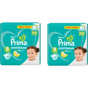 Bebek Bezi Aktif Bebek 8 Beden 31 Adet Fırsat Paketi 2li Paket 62 Adet