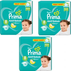 Bebek Bezi Aktif Bebek 8 Beden 31 Adet Fırsat Paketi 3lü Paket 93 Adet