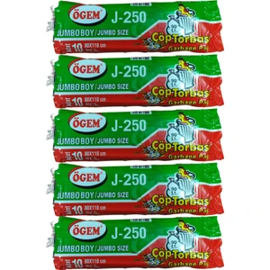 J-250 Jumbo Boy Çöp Torbası 80x110 cm 10 Lu Rulo x 5 Paket = 50 Adet Mavi