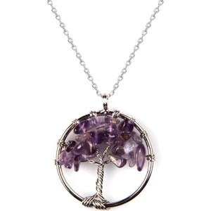 Alibaba Doğaltaş Tel Sarmalı Ametist Hayat Ağacı Doğal Taş Kolye
