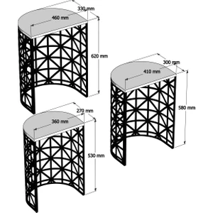 Variant Mobilya Stil Metal 3'lü Zigon Sehpa Beyaz Mermer
