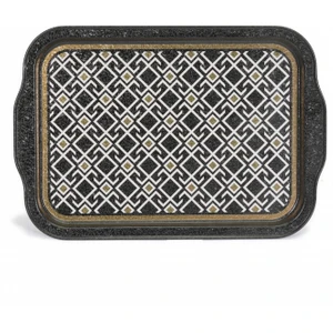 Sultan Desenli 215x316 mm Dikdörtgen Metal Dekoratif Sunum Tepsisi - Siyah