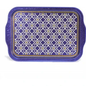 Sultan Desenli 215x316 mm Dikdörtgen Metal Dekoratif Sunum Tepsisi - Mavi