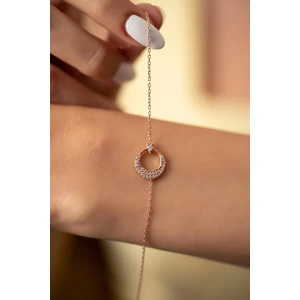 Ayyıldız Model Zirkon Taşlı Rose Kaplama Gümüş Bileklik