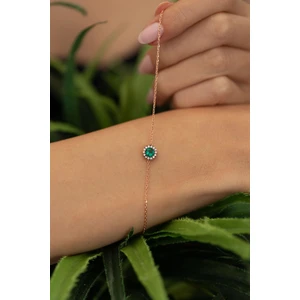 Zümrüt ve Zirkon Taşlı Rose Kaplama Gümüş İtalyan Bileklik