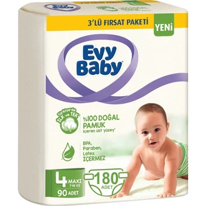 Evy Baby Bebek Bezi 4 Beden Maxi 7-14 kg Doğal Pamuklu 180 Adet