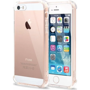 Apple iPhone 5/5S Şeffaf Airbag Antishock Silikon Kılıf + Tampeli Ekran Koruyucu Cam
