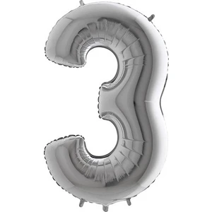 Folyo Gümüş Renk Rakam 3 Balon 100 cm