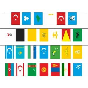 Gönder Bayrak Eski Türk Devletleri Ipe Dizili Bayrak Seti 15 x 22,5 cm 27'li