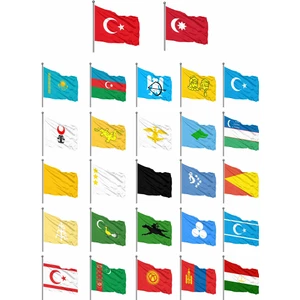 Gönder Bayrak Eski Türk Devletleri Sopalı Bayrak Seti 70 x 105 cm  27'li