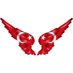 Sticker Fabrikası Kanatlı Türk Bayrağı Sticker - 00002