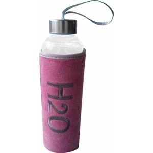 600 ml Polar Kılıflı Cam Su Matarası Su Şişesi Fuşya