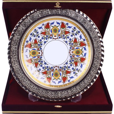 Turkuaz Cini El Sanatlari Gumus Kaplama Porselen Tabak Fiyati