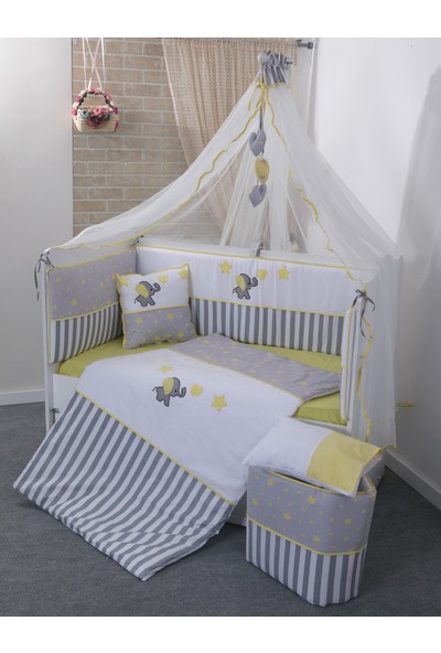 Mini Baby Acqua Sarı Bebek Uyku Seti + Cibinlik ve Aparatı