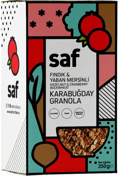 Saf Nutrition Fındık & Yaban Mersinli Karabuğday Granola, 250 gr