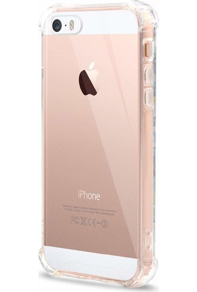 Guesche Apple iPhone 5/5S Şeffaf Airbag Antishock Silikon Kılıf + Tampeli Ekran Koruyucu Cam