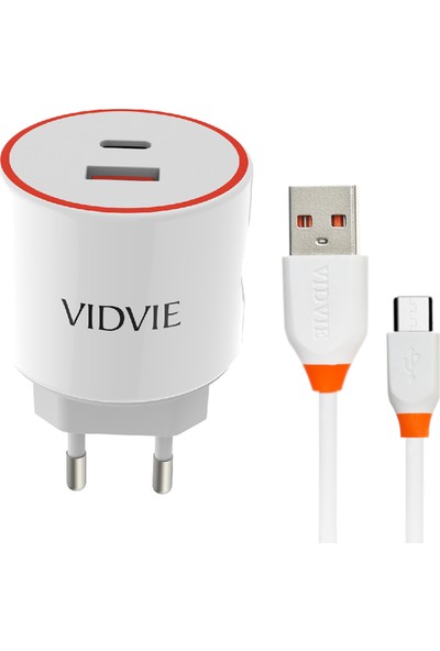 Vidvie PLE210C-VN 3.4A TYPE-C Çıkışlı Ev Şarj Cihazı (Micro USB Kablolu)
