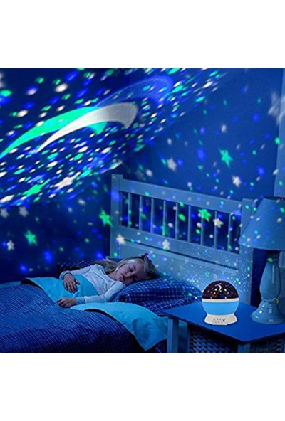 Turkish A2Z Renkli ve Dönen Star Master Projeksiyon Gece Lambası - Mavi Kapaklı