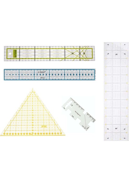 Işkur Makina Terzi Modelist Patchwork Kesme Kapitone Dikiş Şeffaf Cetvel Seti 5'li