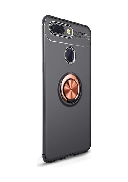 Xiaomi Mi 8 Lite Kılıf Autofocus Shockprof Ravel Yüzüklü Standlı Slikon Kapak Siyah - Rose Gold