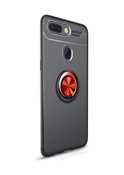 Case 4U Xiaomi Mi 8 Lite Kılıf Autofocus Shockprof Ravel Yüzüklü Standlı Slikon Kapak Siyah - Kırmızı