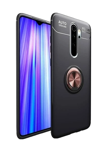 Case 4U Xiaomi Redmi Note 8 Pro Kılıf Autofocus Shockprof Ravel Yüzüklü Standlı Slikon Kapak Siyah - Rose Gold