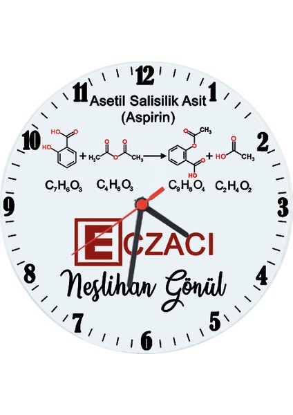 Eczacıya Hediye Aspirin Temalı Isimli Cam Duvar Saati