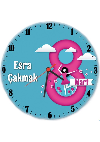 8 Mart Hediyesi Dünya Kadınlar Günü Isimli Cam Duvar Saati