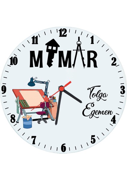 Mimar Hediyesi Isimli Ofis Cam Duvar Saati