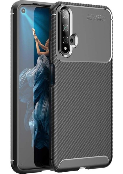 Huawei Nova 5T Kılıf Zore Negro Antişok Karbon Silikon Siyah