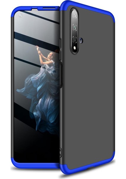Huawei Nova 5T Kılıf Zore 360 Tam Koruma 3 Parça Ays Kapak Siyah - Mavi