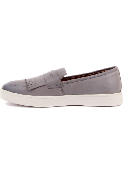 Gri Deri Bağcıksız Erkek Günlük Ayakkabı modelleri