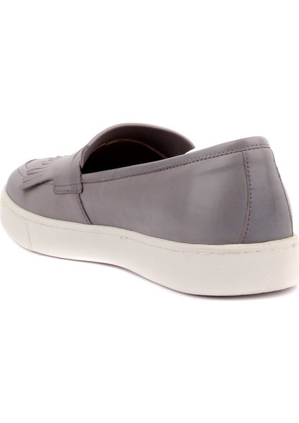 Gri Deri Bağcıksız Erkek Günlük Ayakkabı fırsatları
