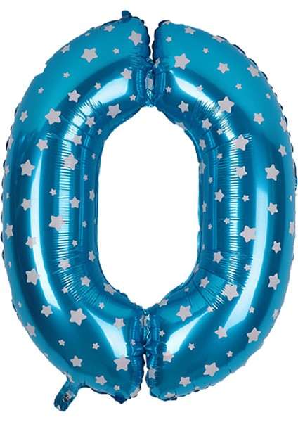 0 Rakam Mavi Yıldız Folyo Balon 80 cm