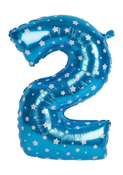 2 Rakam Mavi Yıldız Folyo Balon 40 cm