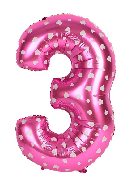 3 Rakam Pembe Kalp Folyo Balon 40 cm