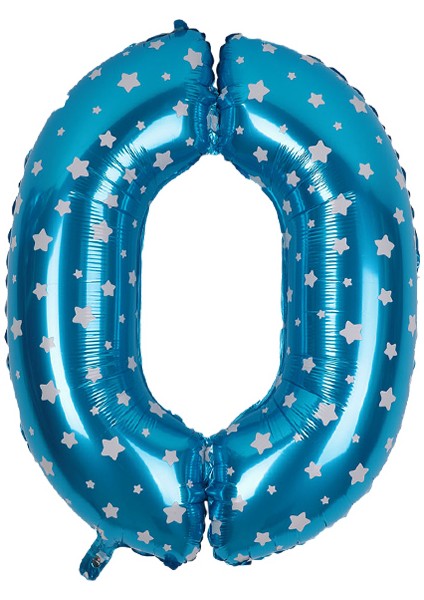 0 Rakam Mavi Yıldız Folyo Balon 40 cm