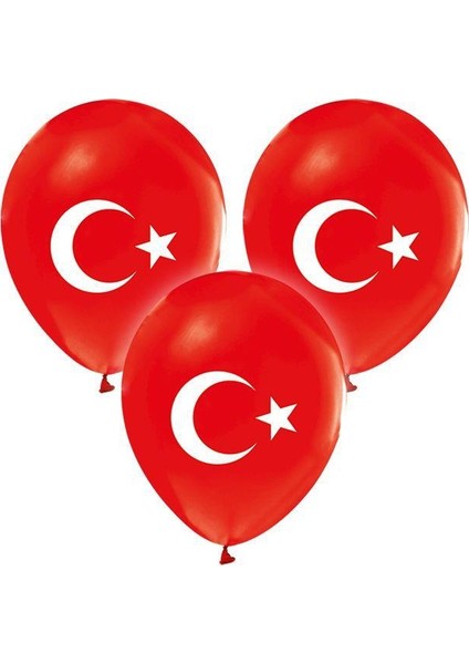 Türk Bayrağı Basklı Kırmızı Lateks Balon 10'lu