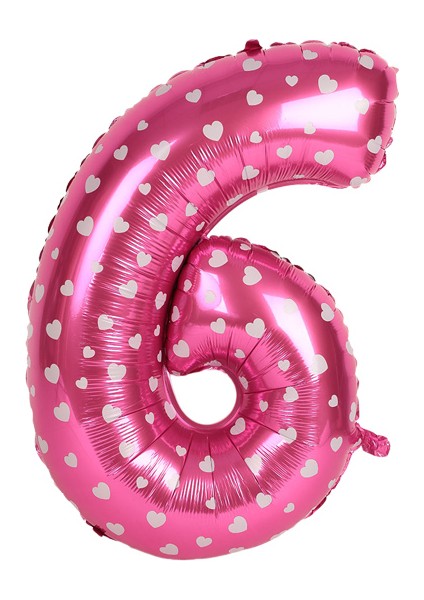 6 Rakam Pembe Kalp Folyo Balon 40 cm